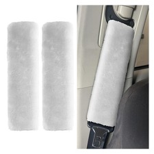 2PCS Soft Faux Sheepskin Car Seat Belt Cover Pads, White  Driving Comfortable S