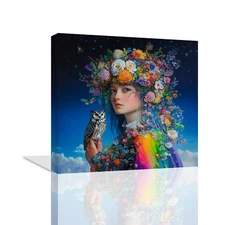 Dream Girl Poster Prints Wear Colorful Flowers on Their Heads Canvas Wall Art 52