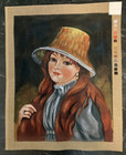 Woman Wearing a Hat by Pierre Auguste Renoir Vintage Painted Needlepoint Canvas