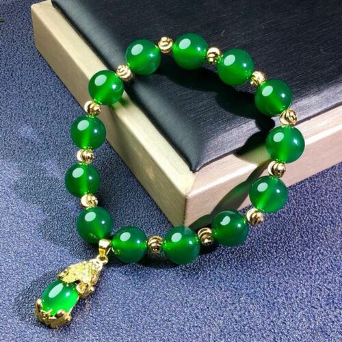 Jade Grün Perlen Charm Armband 18K Vergoldete Kette Handarbeit Edelstein Geschenk - Bild 5 von 10