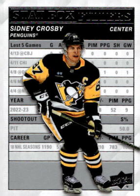 2023 Upper Deck Series 1 Hockey Sidney Crosby #SB-12    Stat Box Fillers