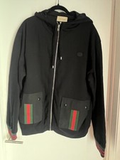 NWT Gucci Cotton Jersey Hooded Jacket w Web Black XXXL