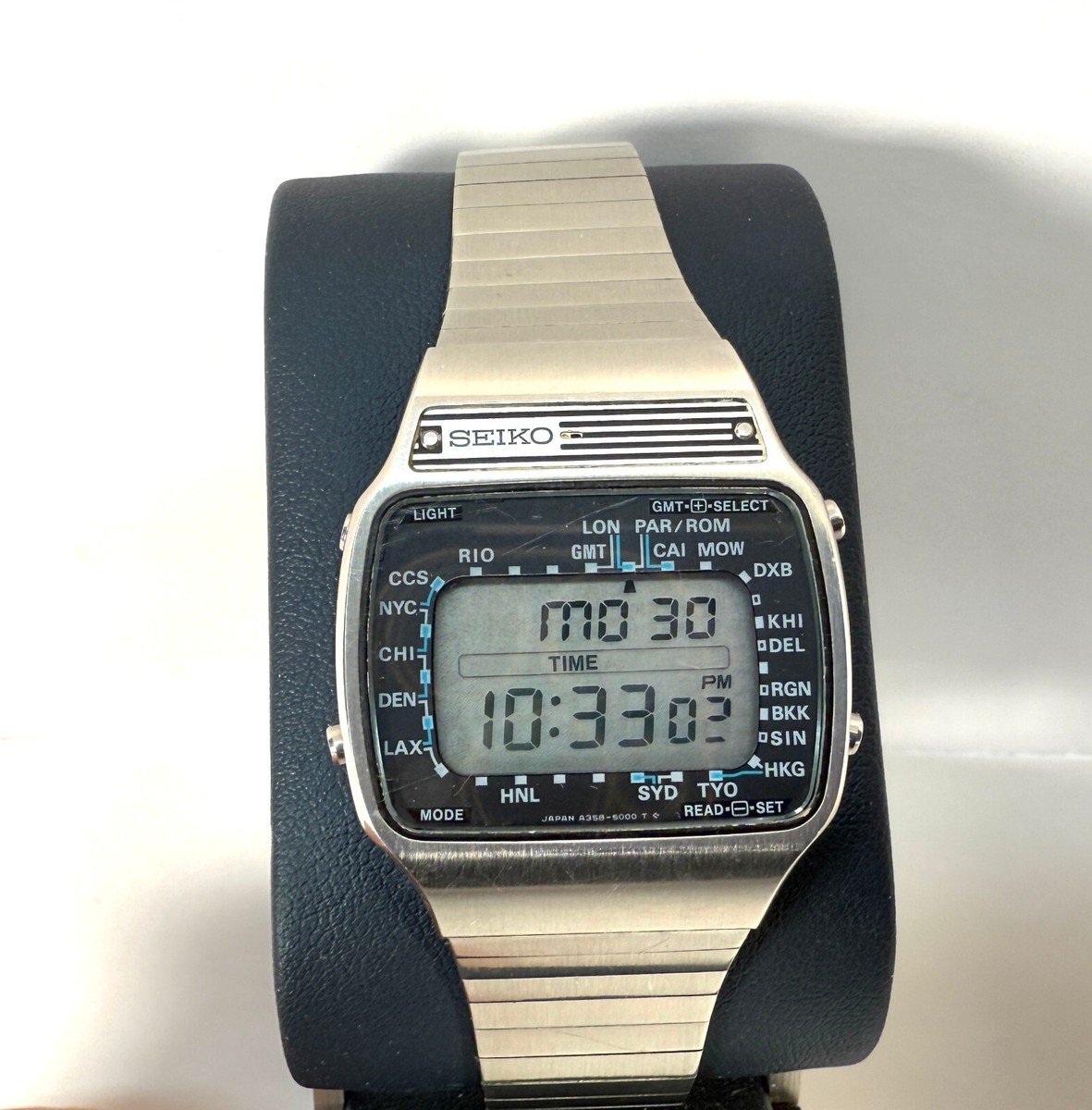 Vintage Seiko Watch A358-5000 Pan-Am World Time • Working