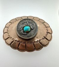 Vintage Artisan Navajo Turquoise Eagle Bird Stamped Design Belt Buckle Signed