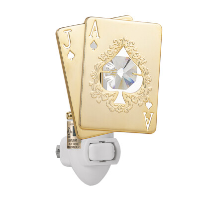 24K GOLD PLATED SWAROVSKI CRYSTAL BLACKJACK TEXAS HOLD'EM NIGHT LIGHT UL LISTED