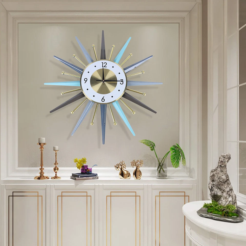 23 Inch Retro Metal Art Sunburst Clock Vintage Mid Century Modern Wall Clock NEW - Image 3 of 4