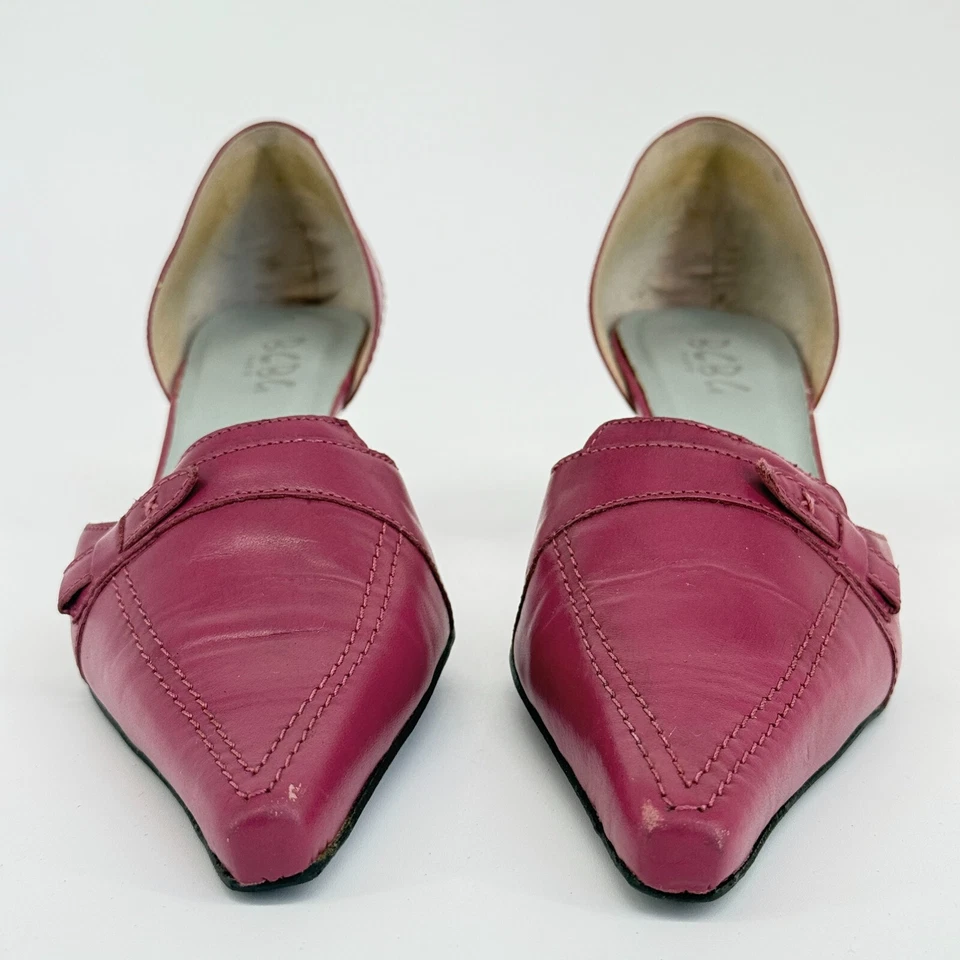 Vtg Y2K BCBG Pink Leather Heels Size 7.5 Kitten D'Orsay Pointy Toe Loafer Retro - Image 3 of 4