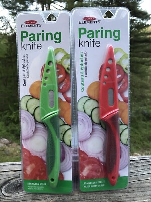 2 Culinary Elements Paring Knives One Red / One Green Knife   4'' blade   9''