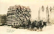 Postcard 1930s Minnesota Bemidji Logging Lumber Horse sled occupatiom MN24-4723