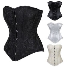 Womens Overbust Boned Corset Top Ladies Sexy Basque Lace-Up Costume UK Size S-XL