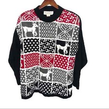 VINTAGE fair isle print ugly Christmas sweater nordic reindeer holiday large