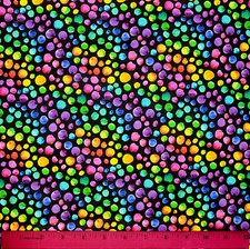 Rainbow Polka Dot Fabric - HALF YARD Quilting 100 Cotton Black Multicolor Spots