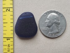GENUINE PURE BEACH SEA GLASS SURF TUMBLED SLAG DARK BLUE FROSTED PENDANT RARE E4