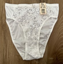 Vintage Cabernet Lilyette Shiny Satin  Lace White High Cut Panties Size M/6 B