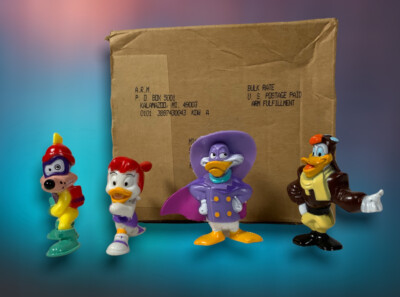 1992 Disney Darkwing Duck Mail Away Premium Set 4 Vinyl Figures with Box