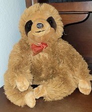 Dan Dee Light Brown Sitting Sloth Plush with Red Bow