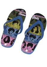 ROLLING STONE BIOWORLD Men's M 7-8 BLACK FLIP FLOPS Thong Sandals PRINT FOOTBED