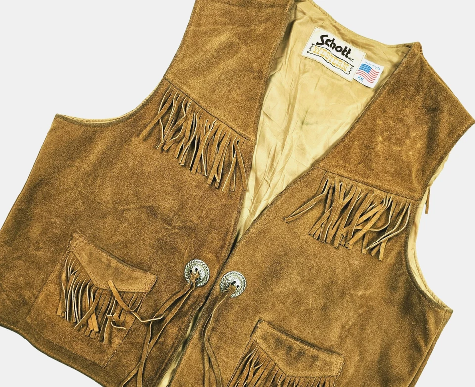 HOT VTG 70's UNISEX SCHOTT @ WESTERN SUEDE LEATHER BROWN VEST Jacket XXL (Fit L) - Image 2 of 4