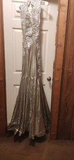prom dress used, handmade, size small, silver, worn only once to prom