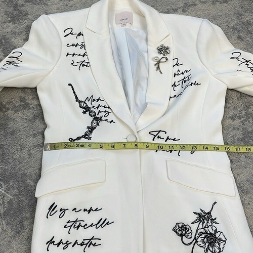 New Cinq a Sept Love Letter Cheyenne Blazer Ostrich Feather Cuffs White Sz 4 - Picture 10 of 16