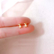 Tiny Gold Teddy Bear White Pearl Stud Earrings