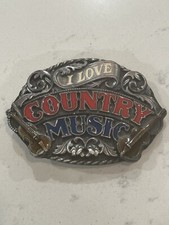 VTH Siskiyou I Love Country Music Belt Buckle No. E-80 Enameled 1988 Made In USA