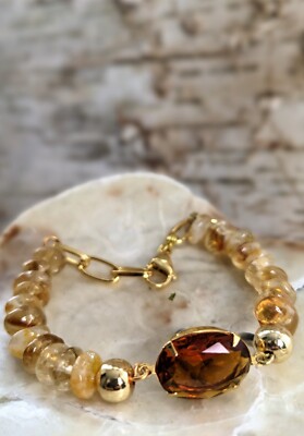 10.05 Carat Natural Citrine Chips And Centerpiece Bracelet