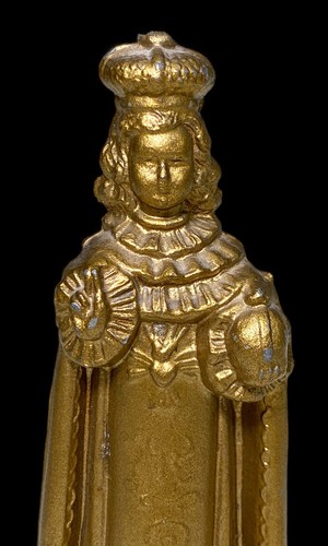 4.75” Infant of Prague Figurine Statuette Religious Gold Painted Metal - Picture 2 of 5