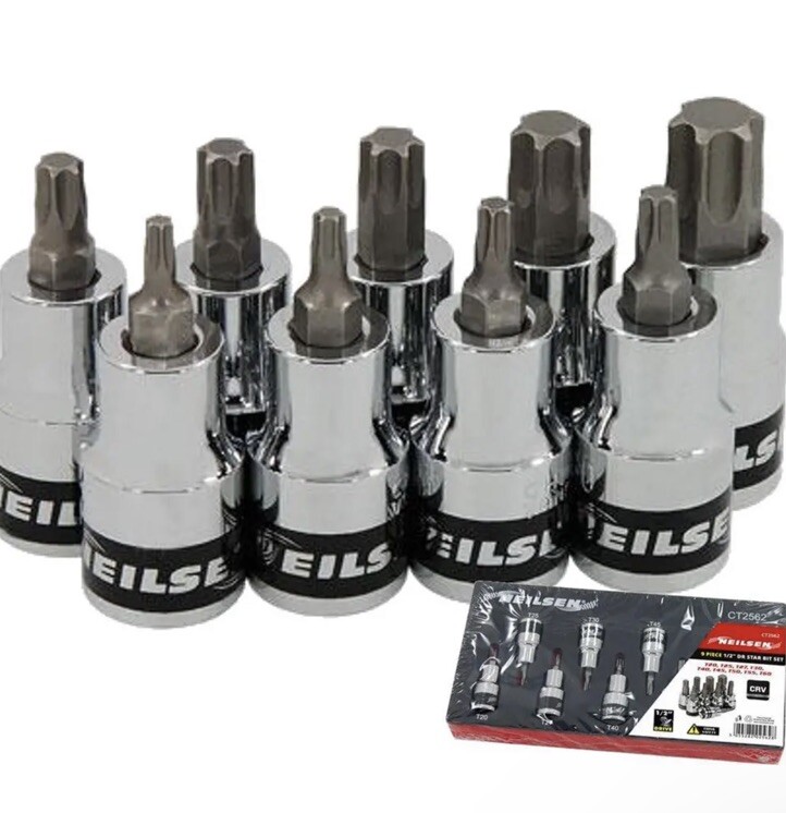 9pc Male Torx Bit Star Socket Set T20 -T60 Trx 1/2"" Drive Sockets  | 2562