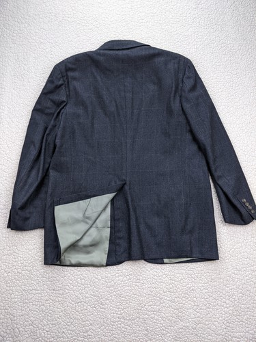 Marshall Fields New Traditions Men 42R Blue Windowpane Wool Blazer Jacket - Picture 4 of 15