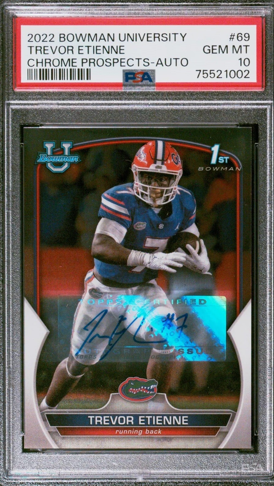 Trevor Etienne Florida Gators Bowman University Chrome AUTO #69 1st Bowman U PSA 10 Panthers 