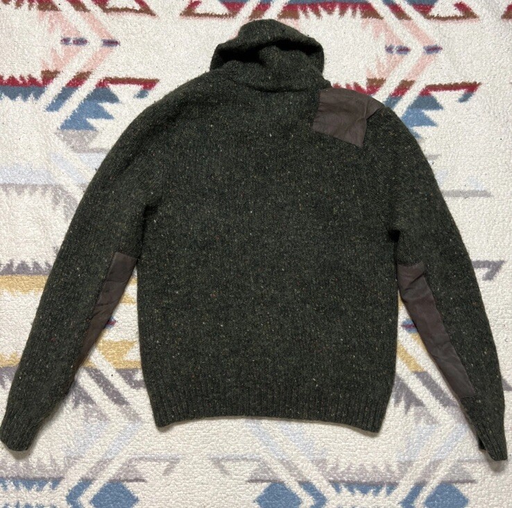 Polo Ralph Lauren Sweater Shawl Hand Knit RRL Suede Patchwork Wool