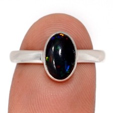 Natural Chalama Black Opal 925 Sterling Silver Ring Jewelry s.8 CR68965