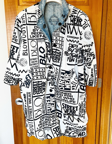80er 90er Dusted Denim Blue Acid Wash Trenchcoat Gr. L? Streetwear Hip Hop Grafik - Bild 5 von 15