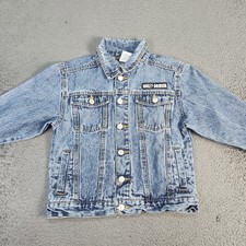 Harley-Davidson Jacket Kids 6 Blue Denim Jean Trucker Button Front Back Patch