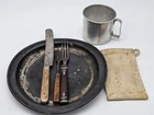 Civil War Reenactment Plate Cup Utensils Lot With Canvas Bag Camp Fork Knife