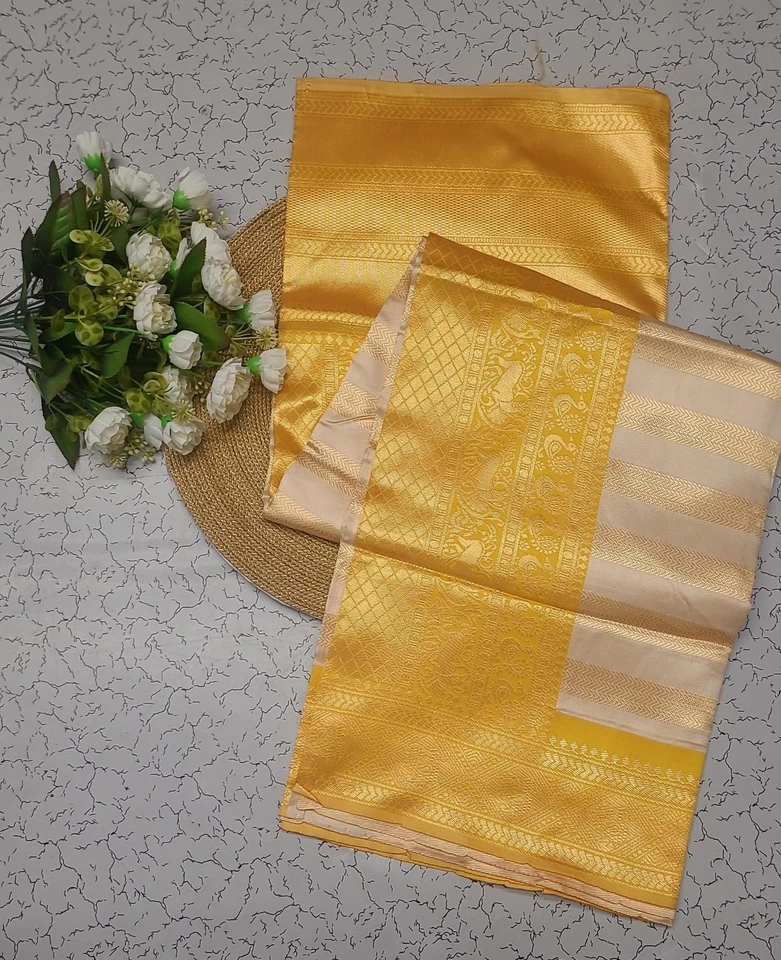 Sari de seda Kanjivaram suave puro Banarasi para mujer con pieza de blusa para boda Foto 4 de 4