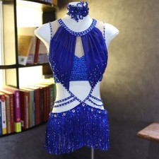 Blue Rhinestone Ballet Tutu Competition Costume Fringe Performance Dress