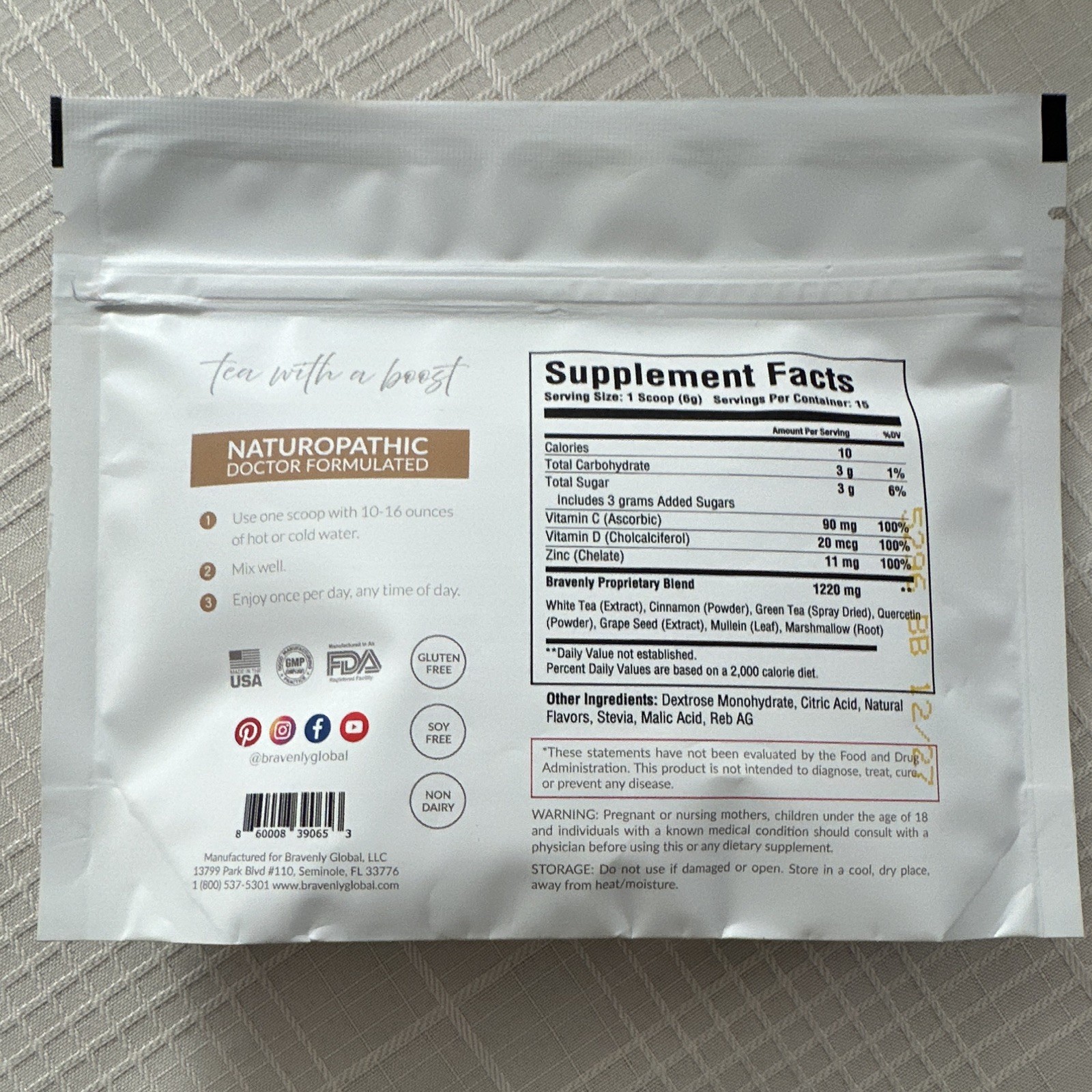 Bravenly Revive Immune Support Tea Powder Cinnamon Apple Cider 15 Serv ...