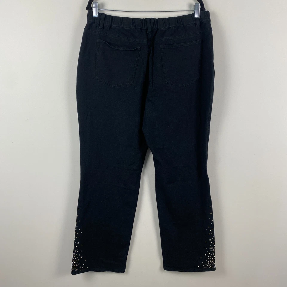 Quacker Factory DreamJeannes Straight Leg Embellished Pants Size Large Black - Image 4 of 4
