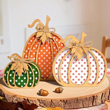 Fall Decorations for Home, 3-Piece Wooden Pumpkin Fall Decor, Rustic Farmhouse I