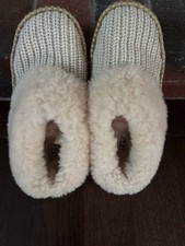 UGG Cozy Knit Shearling Slippers Cream Neutral Plush House Shoes SZ 7