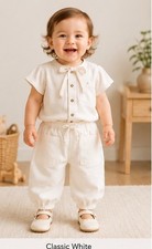 Unisex Baby White Organic Cotton Utility Jogger Pants Made in USA NEW