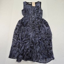 MONSOON Dress 8 Blue Women's Abstract Midi Polyester Sleeveless