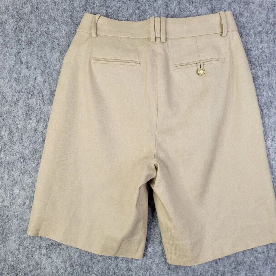 J Crew Heritage Chino Shorts Linen Old Money Gold Button Size 0 Beige Preppy - Image 3 of 4