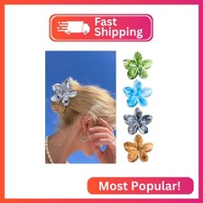 Flower Claw Clips, 4PCS Hawaiian Plumeria Flower Hair Clips, Artistic Multi Colo