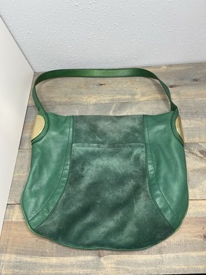 B. Makowsky Giamma Green Leather Suede Hobo Bag W/ Gold Hardware FLaws