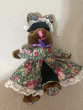 Vintage Easter Bunny plushie stuffed animal. Bunny flower dress . Grandma Core