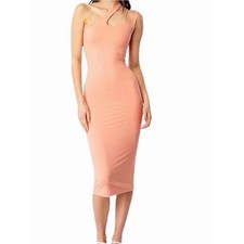 Bardot Echo Peach Cutout One Shoulder Bodycon Midi Dress Medium