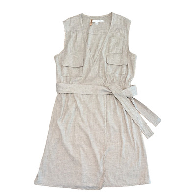 Diane Von Furstenberg DVF Mellany Linen Blend Mini Wrap Dress Size 12 Sand $528